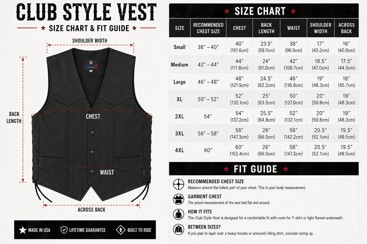 Legendary Men's Leather Club Motorcycle Vest