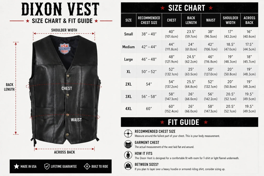 Legendary Dixon Men's Leather Motorcycle Vest