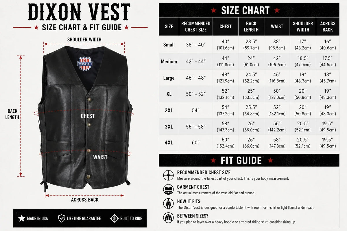 Legendary Dixon Men's Leather Motorcycle Vest