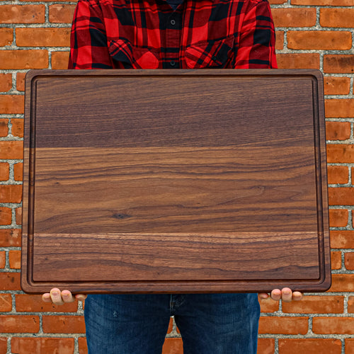 1.25” Thick Extra Large Wood Cutting Board with Feet, Pocket Handles and Juice Groove, 24x18”x1.25 Inches Thick, Gift For Dad, 100% USA Made